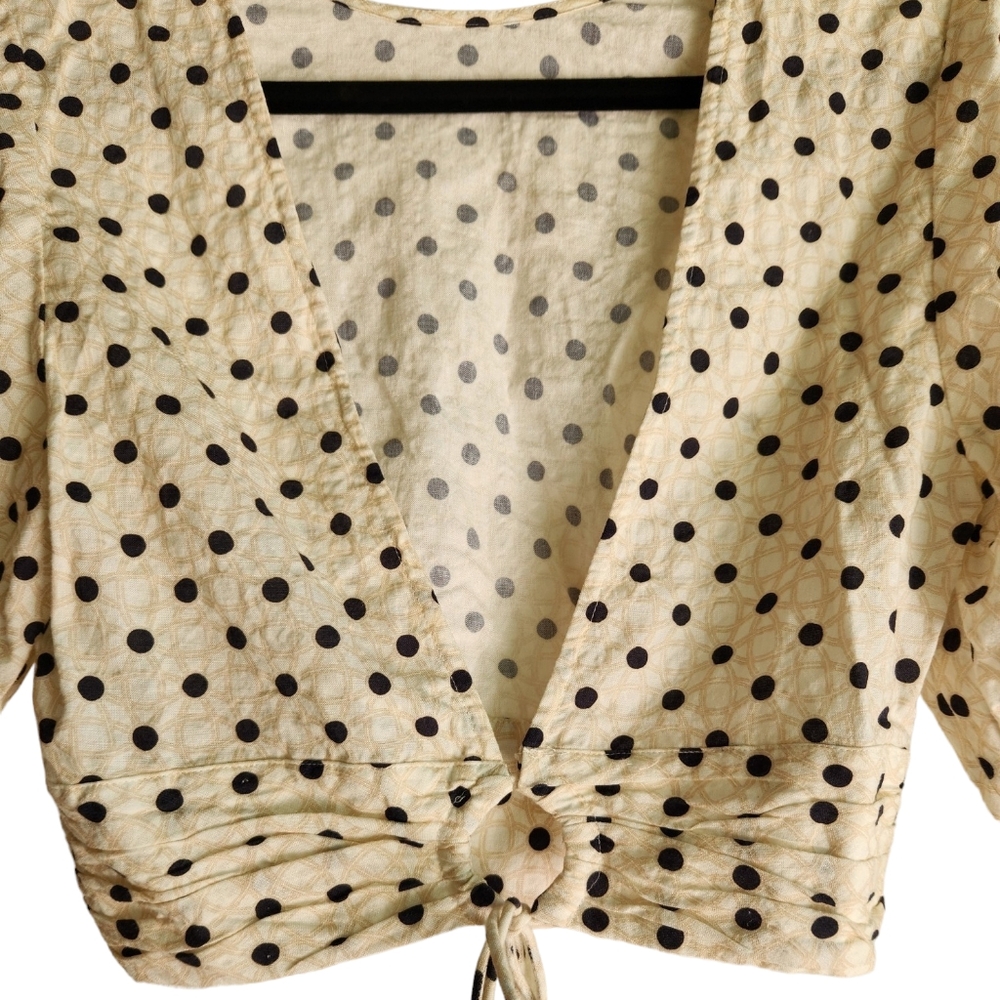 Peony Swimwear Resortwear Tie Front Crop Puff Sleeve Polka Dot Top - Picture 8 of 16